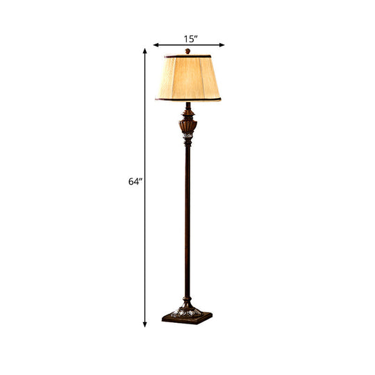 Rustic 1-Light Floor Lamp: Traditional Resin Column Stand With Cone Fabric Shade
