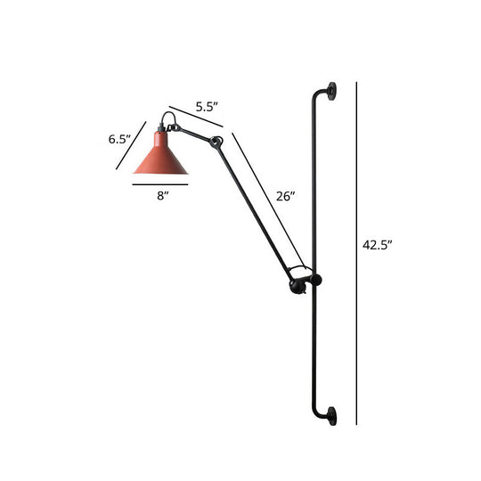 Adjustable Arm Loft Style Metal Wall Mount Reading Light With Shaded Head Red / A