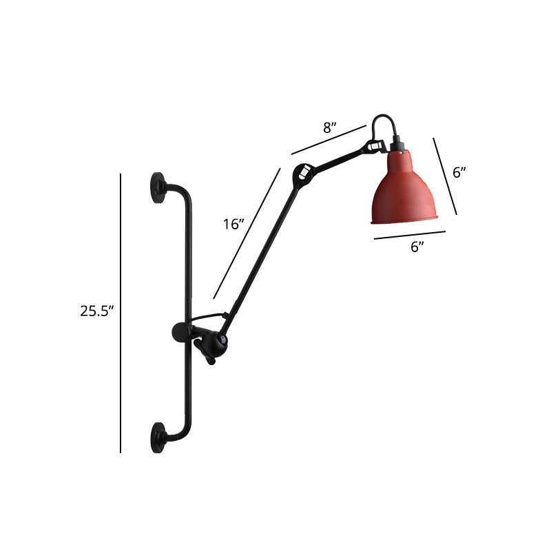 Adjustable Arm Loft Style Metal Wall Mount Reading Light With Shaded Head Red / C