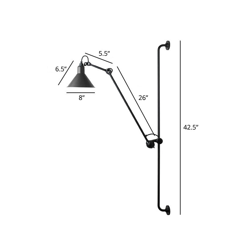 Adjustable Arm Loft Style Metal Wall Mount Reading Light With Shaded Head Black / A