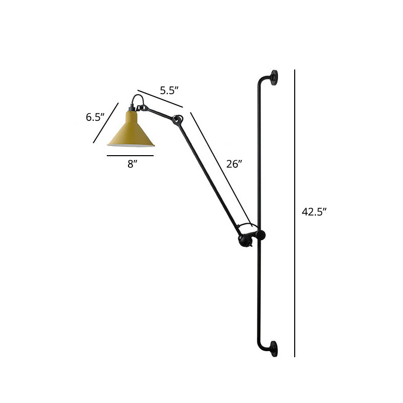 Adjustable Arm Loft Style Metal Wall Mount Reading Light With Shaded Head Yellow / A