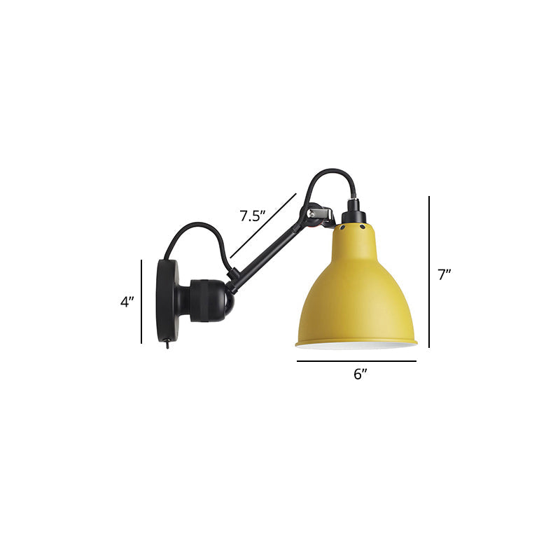Adjustable Arm Loft Style Metal Wall Mount Reading Light With Shaded Head Yellow / E
