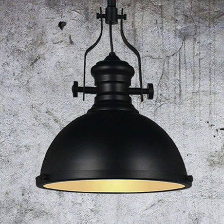 Vintage Bowl Pendant Light In Black With Frosted Glass Cover