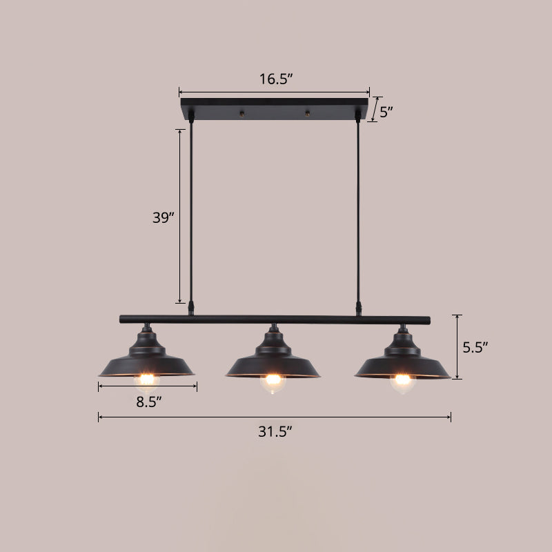 Rustic Metal 3-Head Hanging Ceiling Light - Lid Shaped Bistro Island Lamp In Dark Coffee