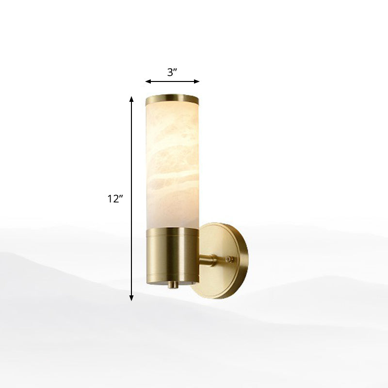 Modern Pillar Shaped Sconce Light: Marble Bedside Wall Lamp In White And Brass 1 /