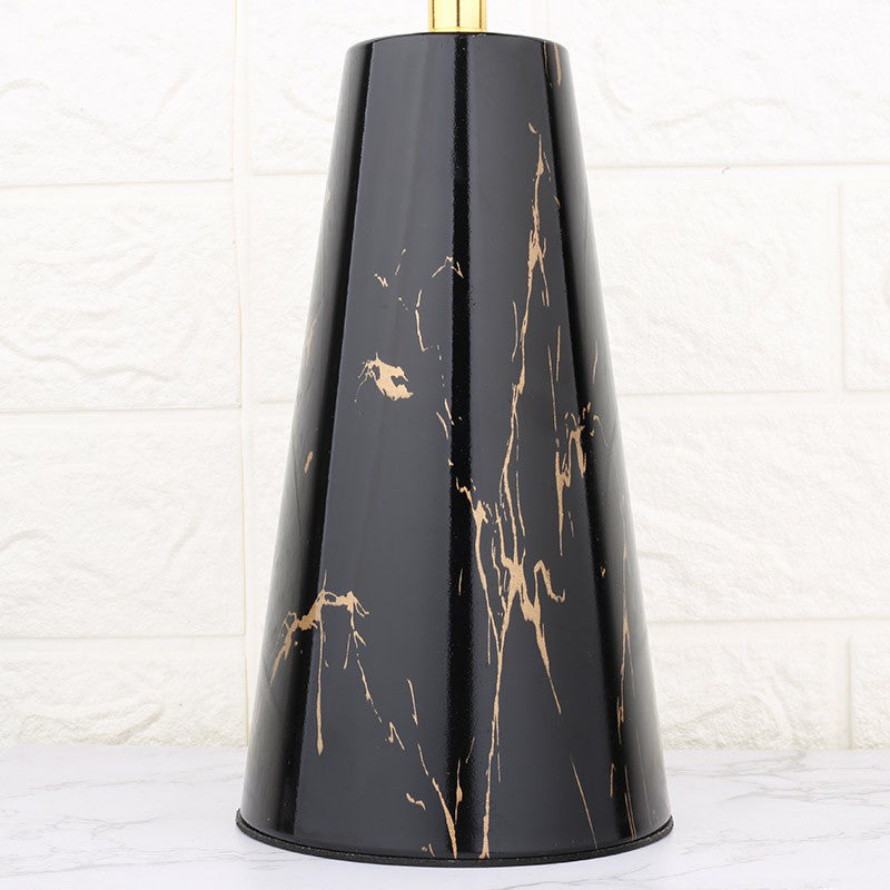 Nordic Fabric Tapered Nightstand Lamp With Conic Marble Pedestal - 1 Bulb Table Light