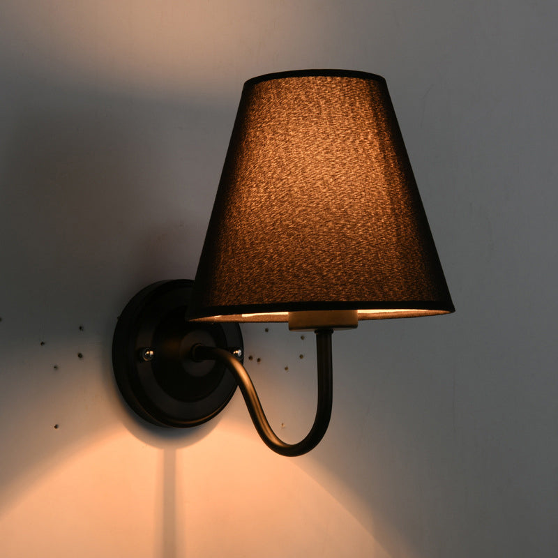 Tapered Shade Wall Light - Fabric Fixture For Corridor Black