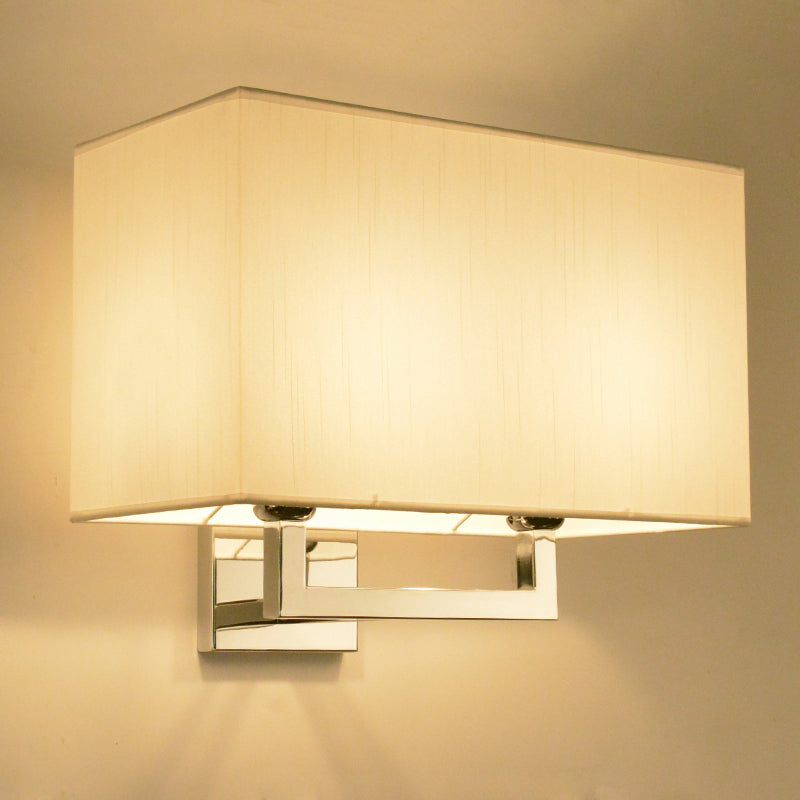 Modern Chrome 2-Light Rectangular Fabric Wall Lamp