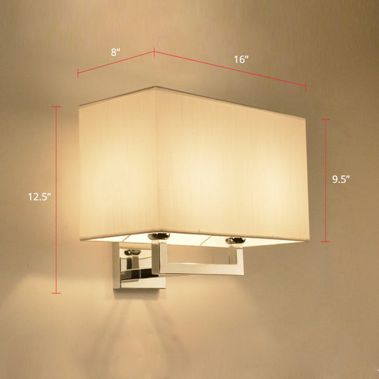Modern Chrome 2-Light Rectangular Fabric Wall Lamp