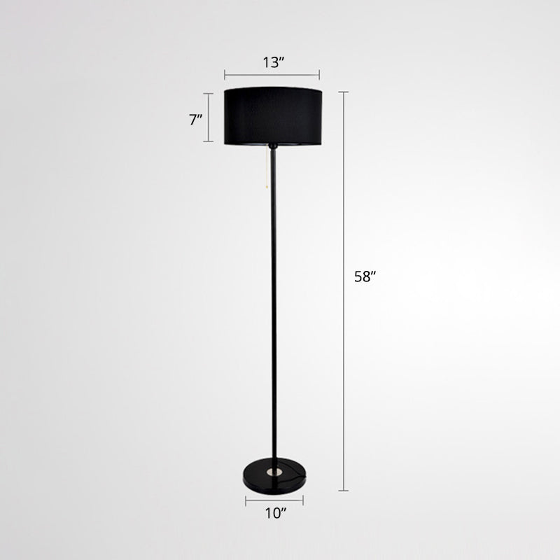 Contemporary Fabric Single-Bulb Floor Lamp With Drum Shade For Living Room Lighting