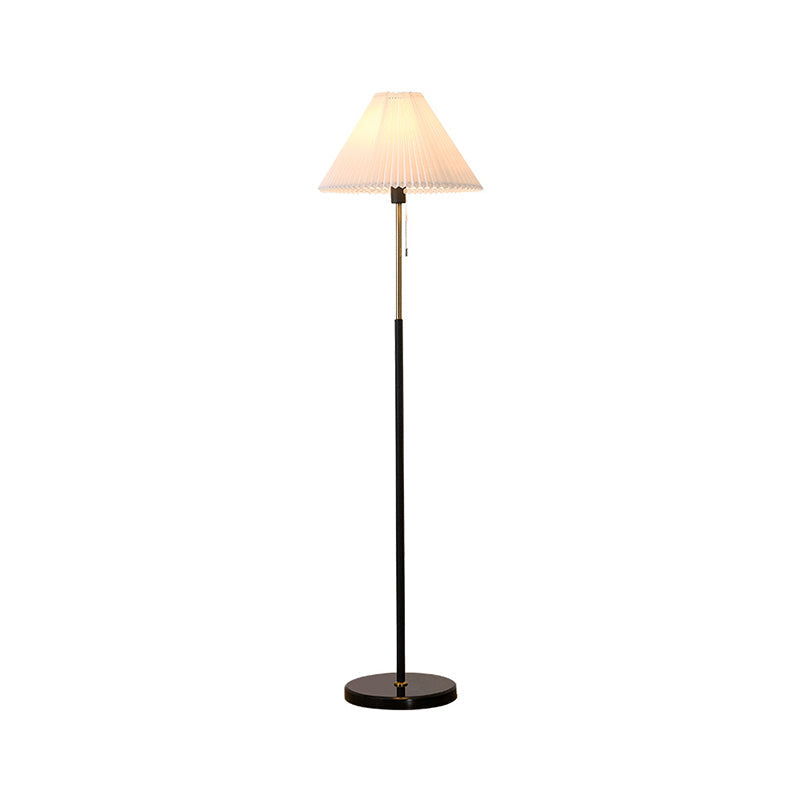 Minimalist Cone Shade Floor Lamp With Pleated Fabric & Pull Chain - Perfect For Living Room Lighting
