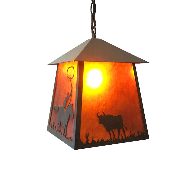 Rustic Animal Pattern Metal Pendant Ceiling Light - 1-Light Trapezoid Design