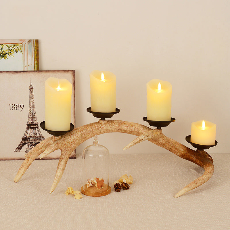 Rustic 4-Light Candle Resin Table Lamp With Antler Design For Bedroom - Wood Finish