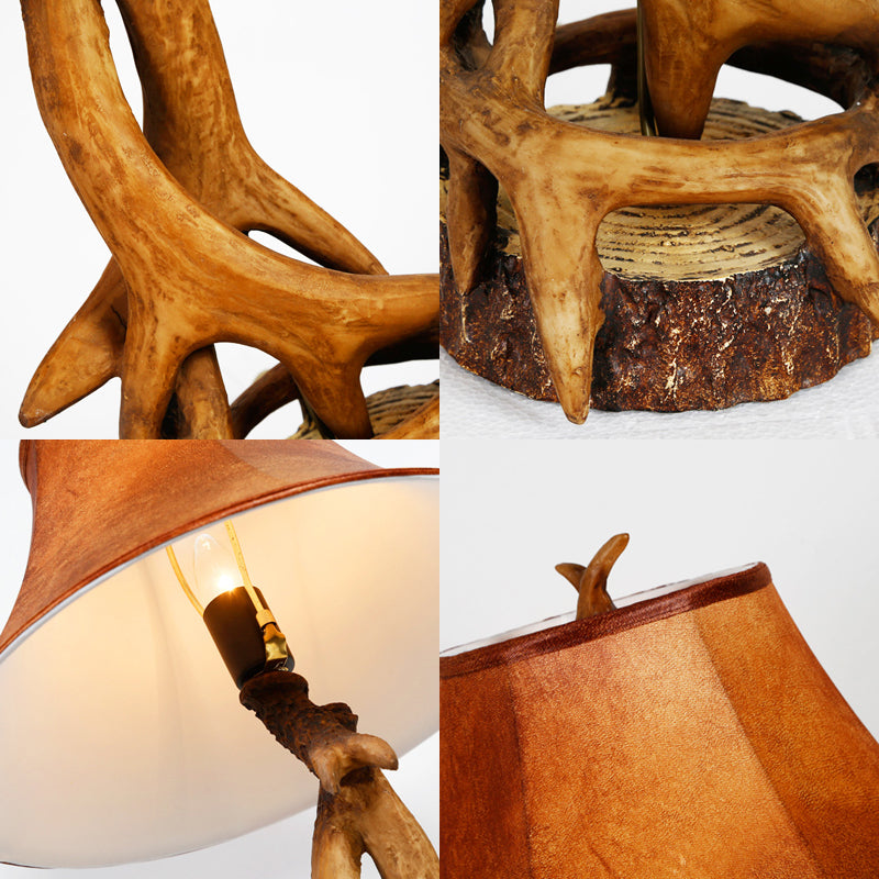 1-Light Desk Lamp: Traditional Wood & Fabric With Antler Accents - Ideal Bedroom Task Lighting