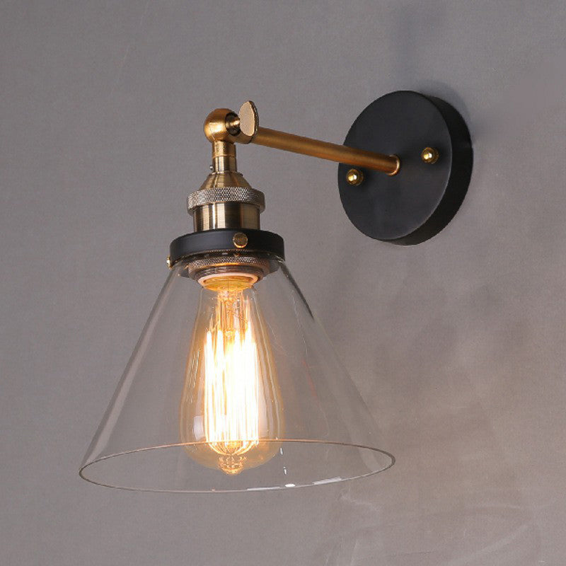 Antique Clear Glass Conical Wall Sconce With Single Bulb For Corridors