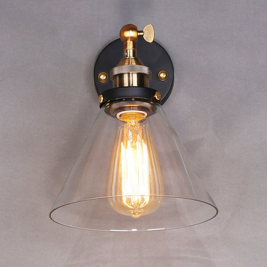 Antique Clear Glass Conical Wall Sconce With Single Bulb For Corridors