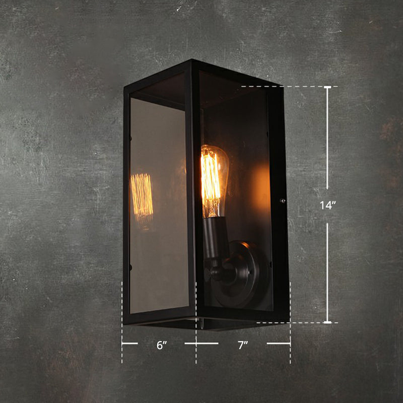 Black Glass Rectangular Box Wall Lamp - Simplicity 1 Head Corridor Light Fixture