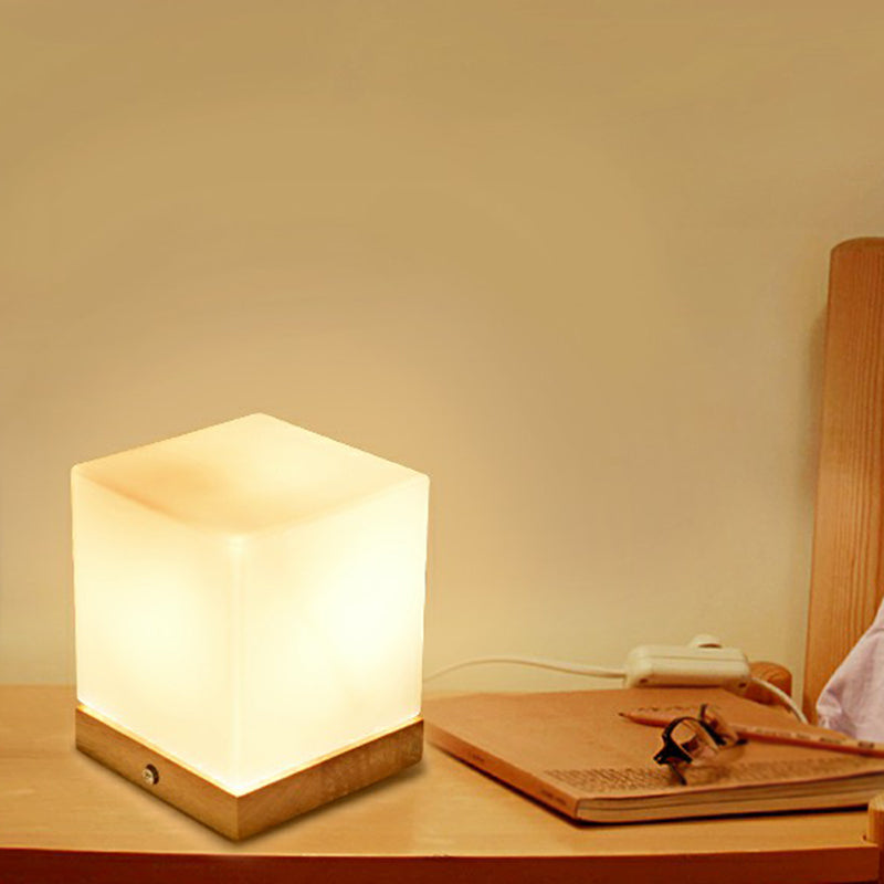 Nordic White Glass Mini Night Light - Stylish Wooden Base Bedroom Table Lamp