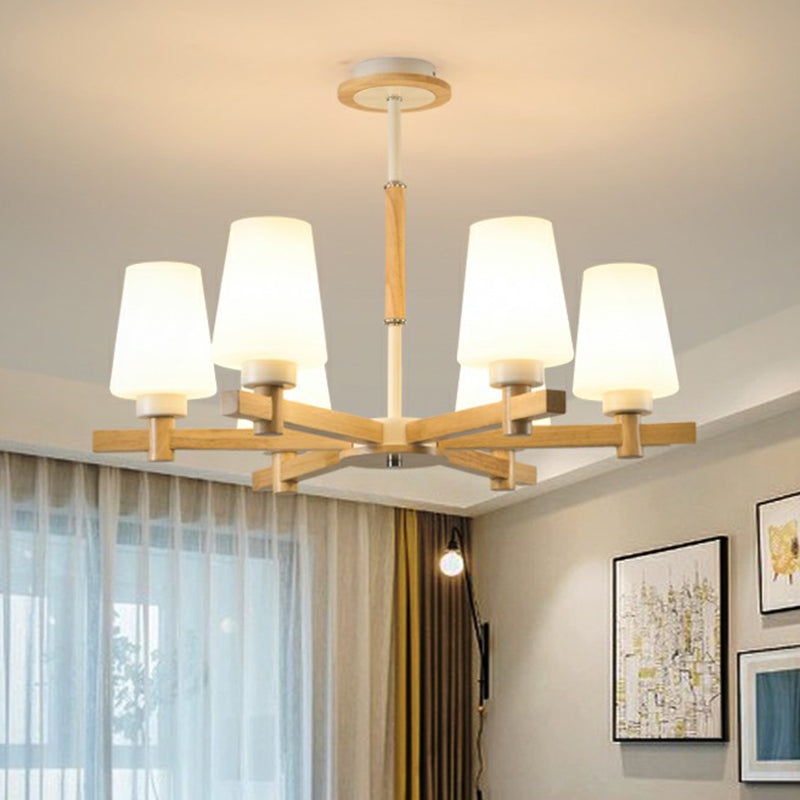 Opal Glass Chandelier Contemporary Wood Ceiling Light For Bedroom 6 /
