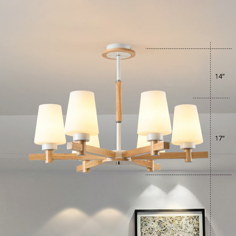 Opal Glass Chandelier Contemporary Wood Ceiling Light For Bedroom