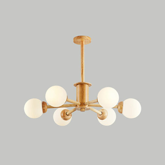 Nordic White Glass Ball Wood Sputnik Chandelier – Stylish Ceiling Pendant Light for Living Room