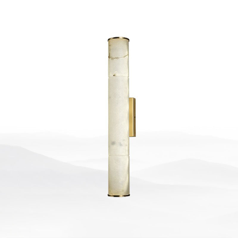 Sleek Marble Tube Led Sconce Light: Simplicity White & Brass Wall Lamp For Living Room / 10.5