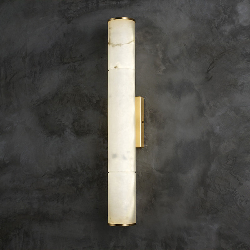 Sleek Marble Tube Led Sconce Light: Simplicity White & Brass Wall Lamp For Living Room