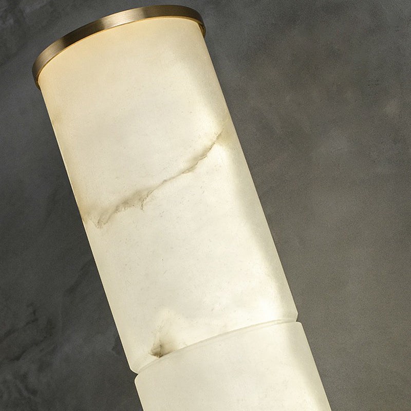 Sleek Marble Tube Led Sconce Light: Simplicity White & Brass Wall Lamp For Living Room