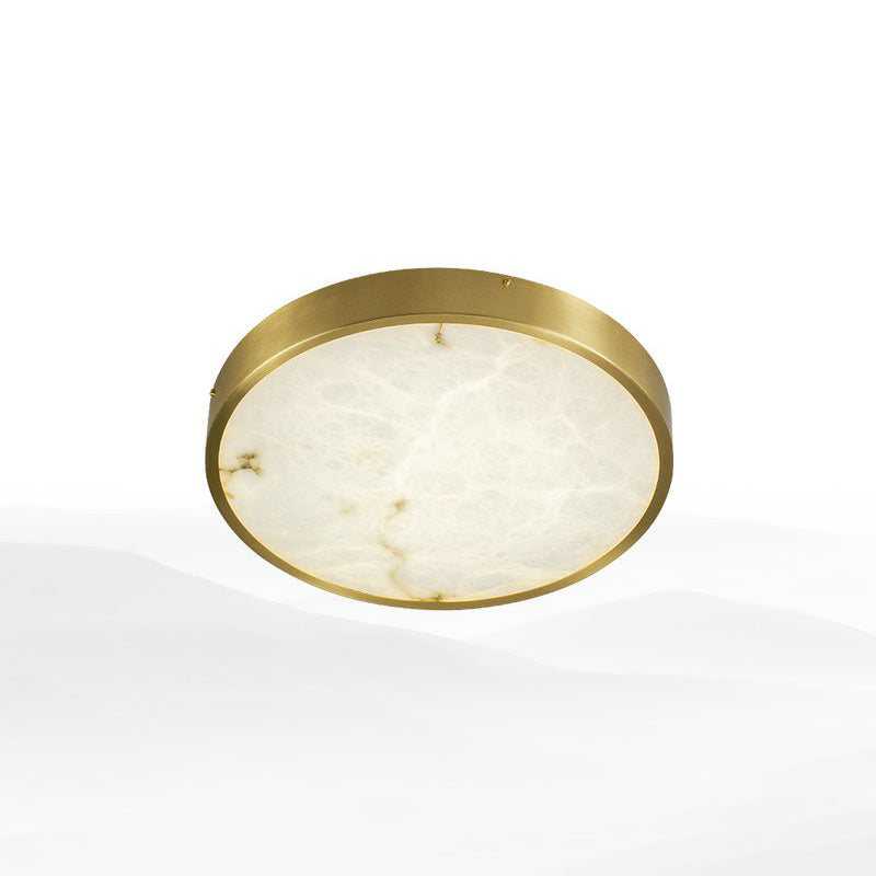 Modern Round Led Flush Mount Ceiling Light With Marble Accents - Brass Finish / 8