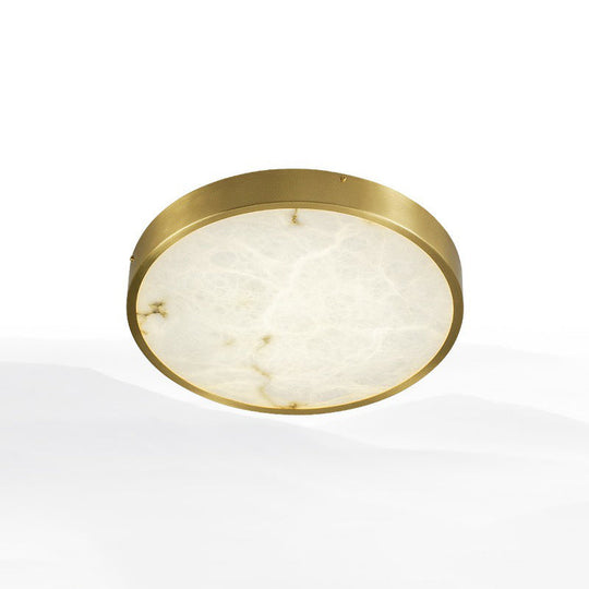 Modern Round Led Flush Mount Ceiling Light With Marble Accents - Brass Finish / 12