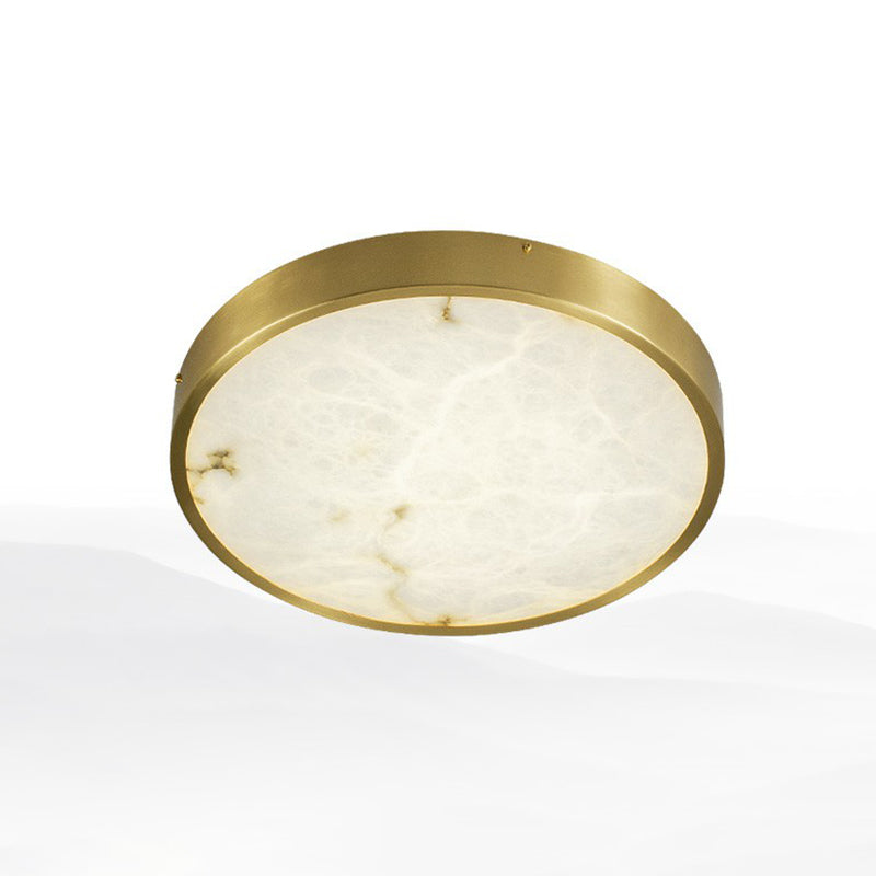 Modern Round Led Flush Mount Ceiling Light With Marble Accents - Brass Finish / 16