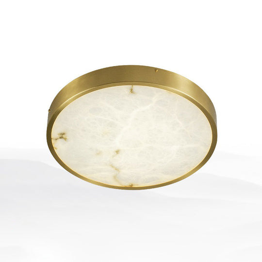 Modern Round Led Flush Mount Ceiling Light With Marble Accents - Brass Finish / 19.5