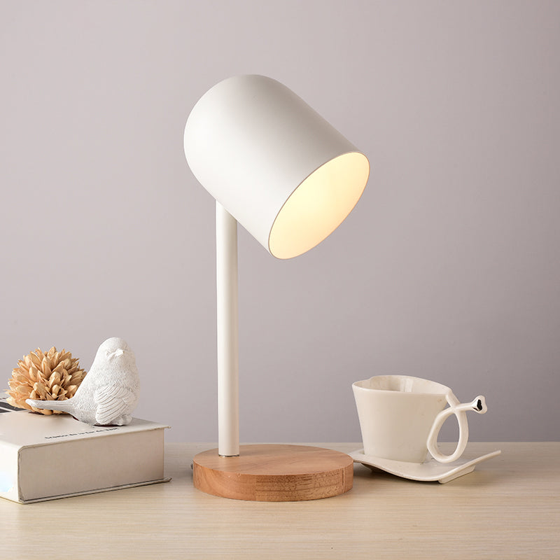 Modern Macaron Dome Nightstand Lamp With Wooden Base 1-Head Metal Bedroom Table Light White