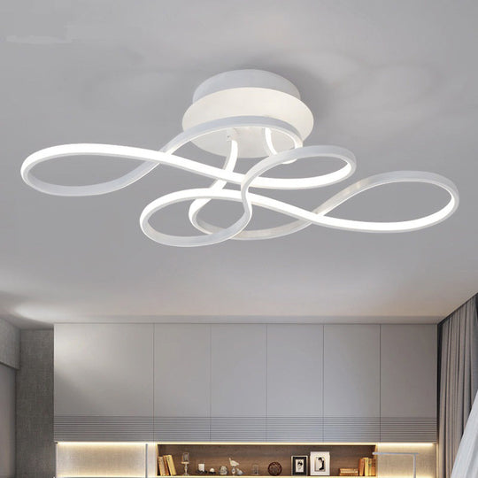 Led Ribbon-Shaped Ceiling Flush Mount Light For Bedroom - Artistic Metal Semi Lighting White /