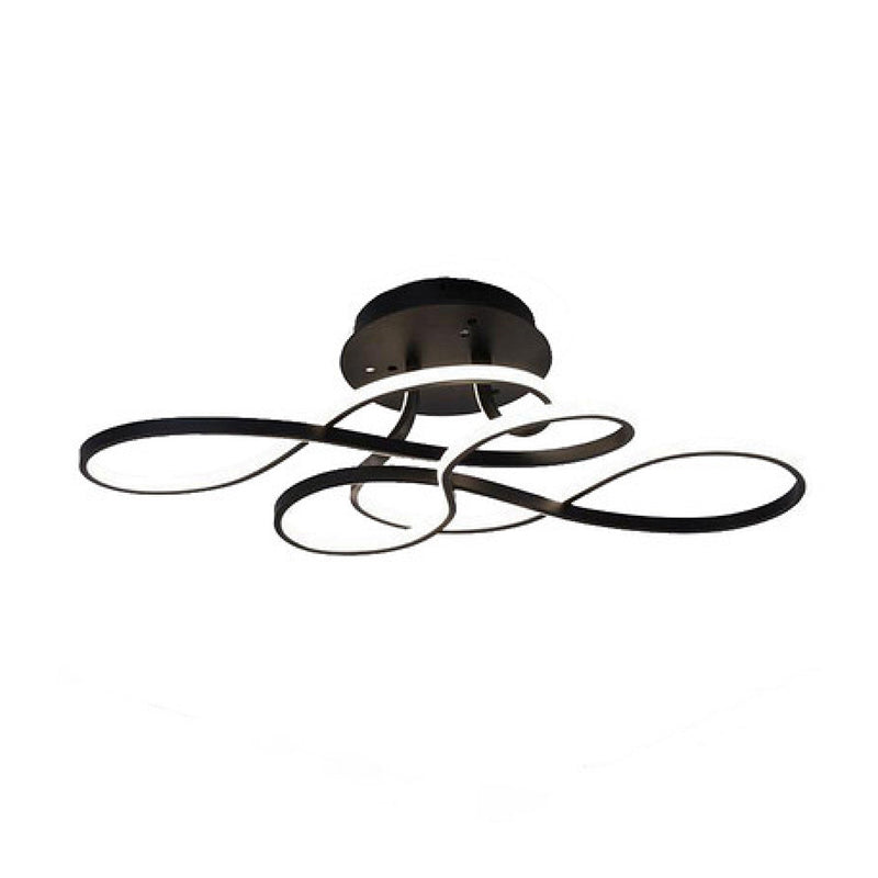 Led Ribbon-Shaped Ceiling Flush Mount Light For Bedroom - Artistic Metal Semi Lighting Black / White