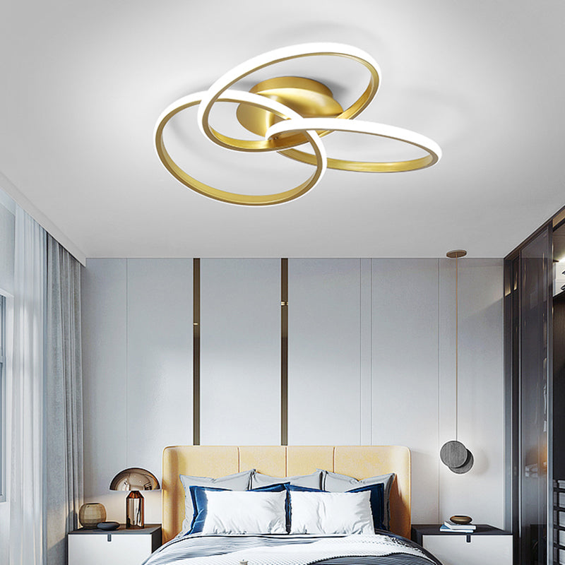 Minimalist Led Ring Flush Mount Ceiling Light For Bedrooms With Interlocking Acrylic Design