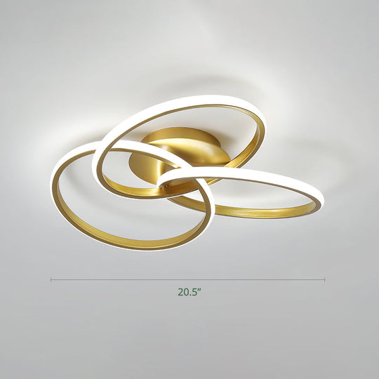 Minimalist Led Ring Flush Mount Ceiling Light For Bedrooms With Interlocking Acrylic Design Gold /