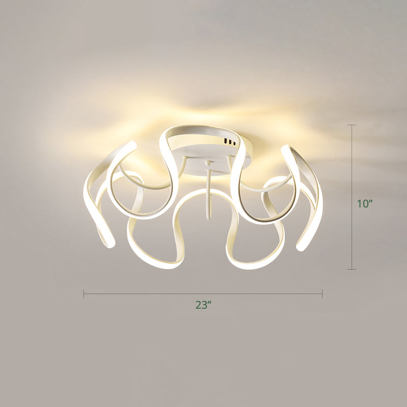 Minimalistic Metal Floral Curves Led Ceiling Light For Bedroom White / Warm