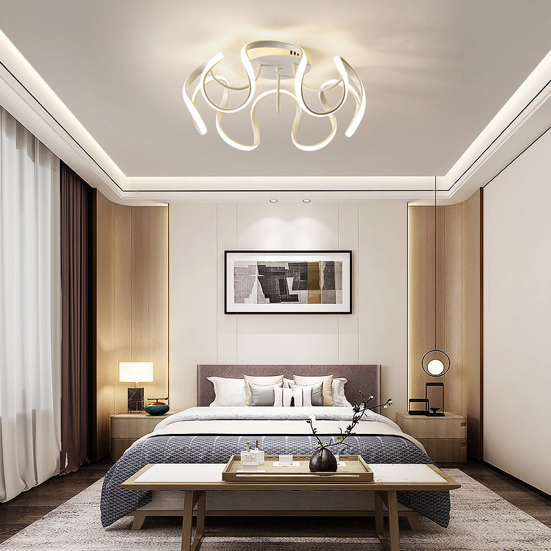 Minimalistic Metal Floral Curves Led Ceiling Light For Bedroom