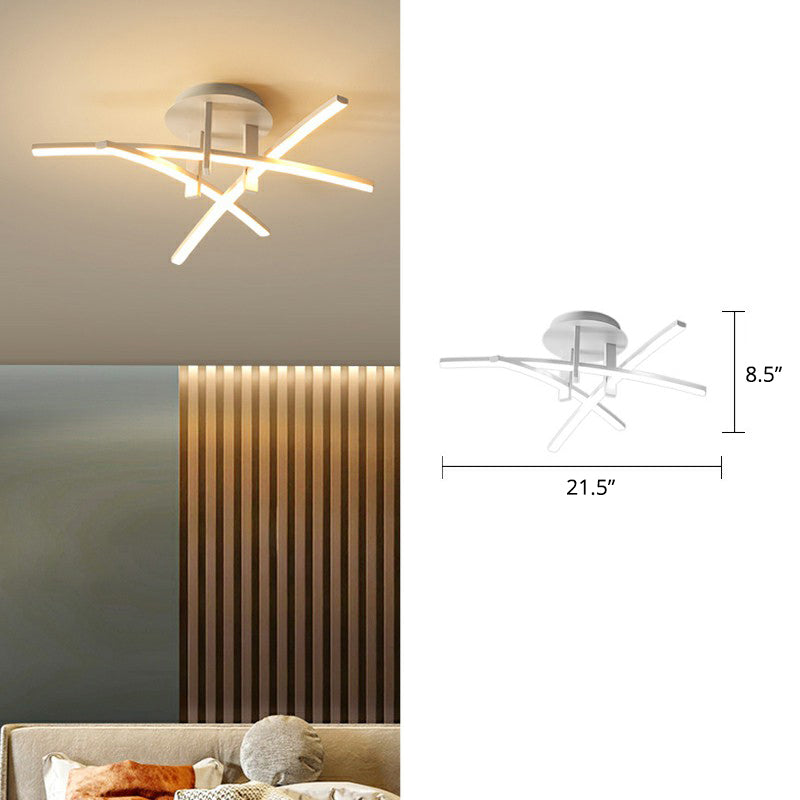 Simple Metal Crossed Rod Led Bedroom Flush Mount Ceiling Light Fixture 3 / White