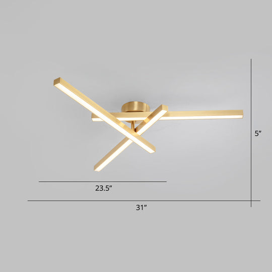 Sleek Aluminum Line Art Semi Mount Led Ceiling Light - Minimalist Metal Flush Fixture For Bedroom 3