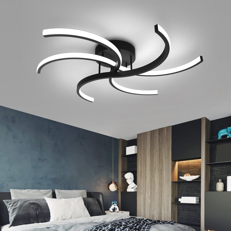 Modern Metal Windmill Ceiling Light In Black - Led Semi Flush Mount For Bedroom