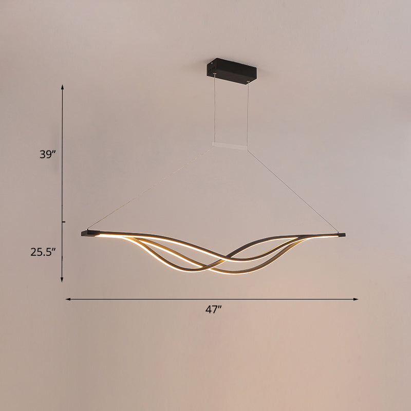 Wave-Shaped Metal Led Island Light Fixture: Minimalist Hanging Lamp For Dining Room Black / 47.5