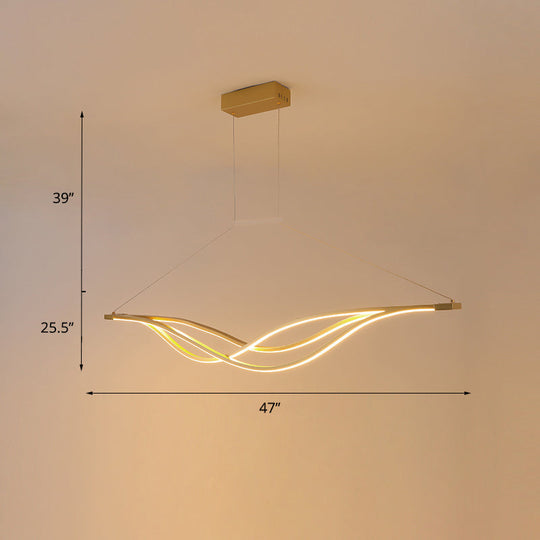 Wave-Shaped Metal Led Island Light Fixture: Minimalist Hanging Lamp For Dining Room Gold / 47.5