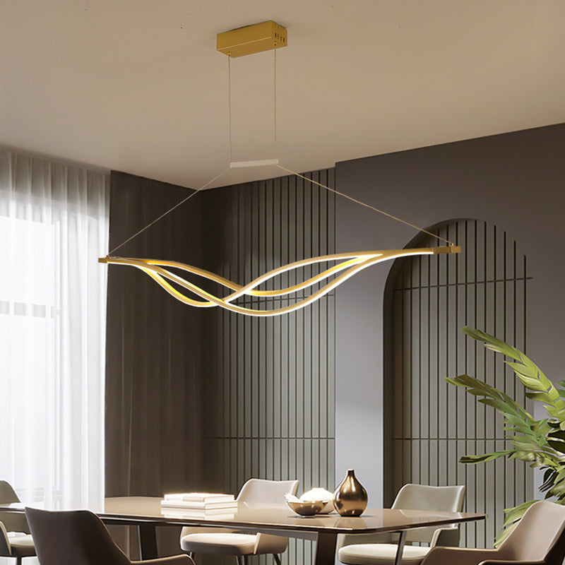 Wave-Shaped Metal Led Island Light Fixture: Minimalist Hanging Lamp For Dining Room