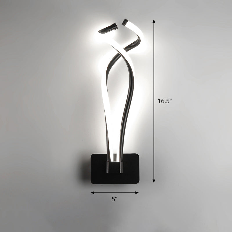 Art Deco Twisting Led Wall Sconce: Metal Edition For Bedroom Lighting Black / White