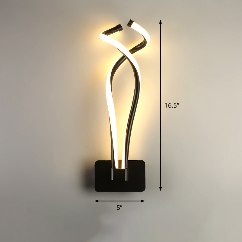 Art Deco Twisting Led Wall Sconce: Metal Edition For Bedroom Lighting Black / Natural