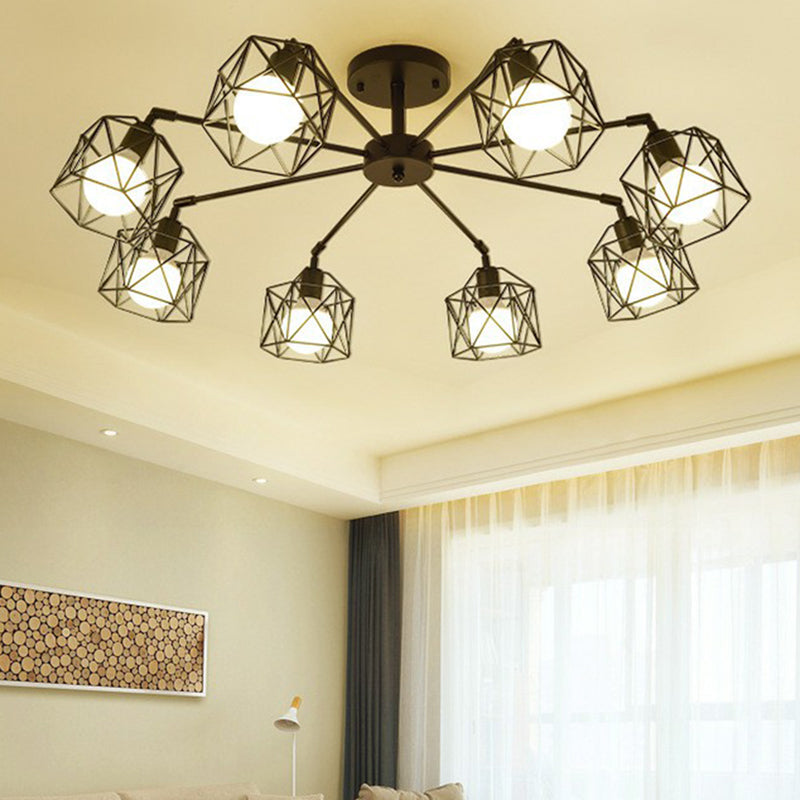 Industrial Flush Mount Ceiling Light With Black Hexagonal Iron Cage - Perfect For Living Room 8 /