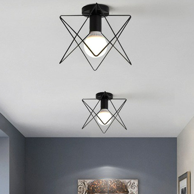 Vintage Iron Wire Geometric Flush Mount Single-Bulb Ceiling Fixture For Aisle Lighting