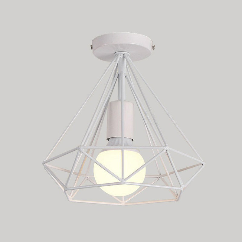 Vintage Iron Wire Geometric Flush Mount Single-Bulb Ceiling Fixture For Aisle Lighting White / A